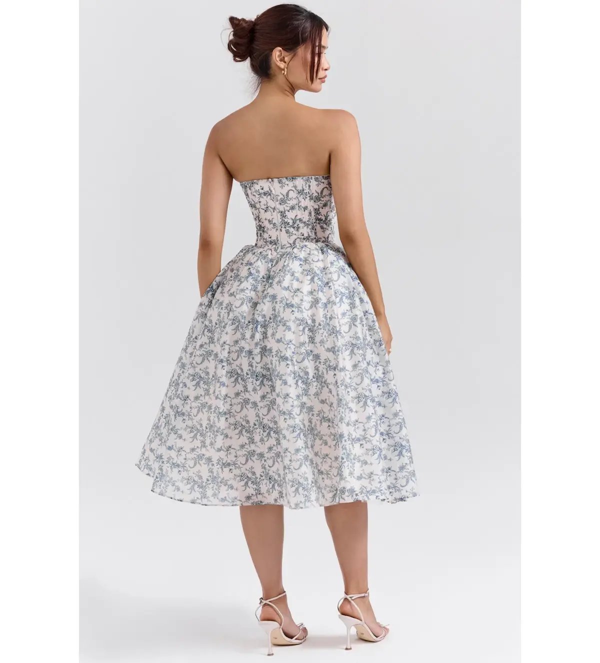 House of CB Bennett Dress English Porcelain Print Strapless Midi Sundress Size L/AU 12-14 photo 3