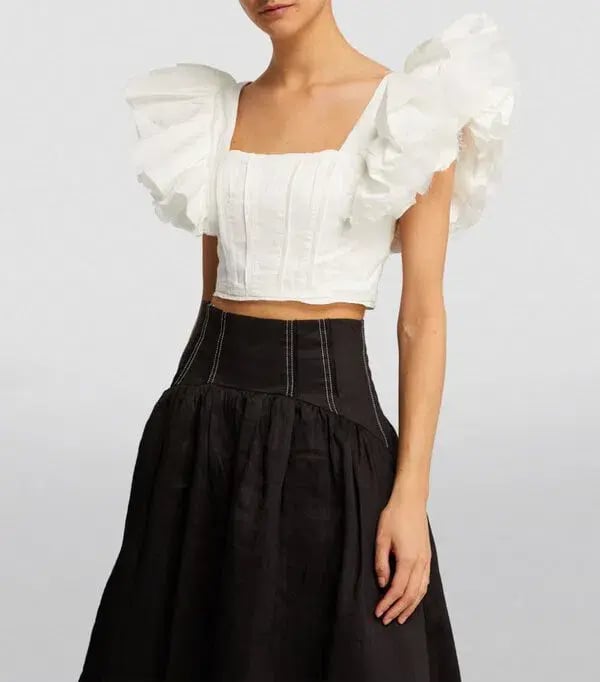 Aje Vanades Frill Crop Top & New Wave Mini Skirt Set Ivory Size 8 photo 2