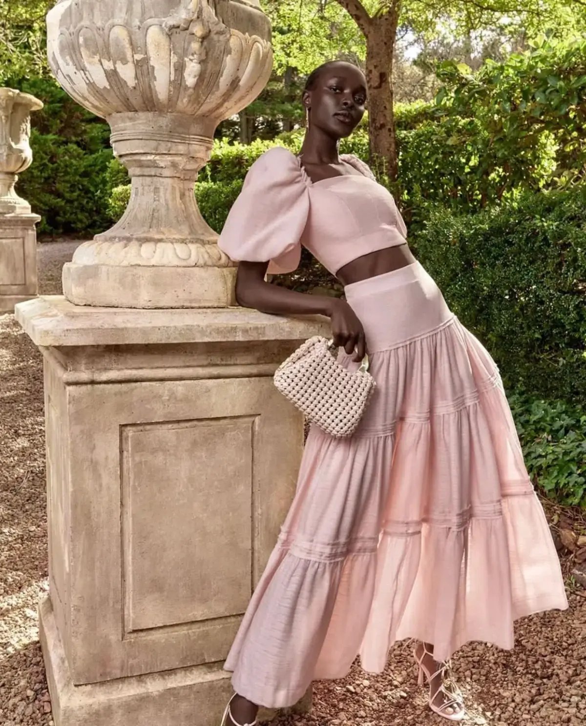 Aje Esme Puff Sleeve Cropped Top and Imprint Maxi Skirt Set Dusty Pink Size 8 photo 5