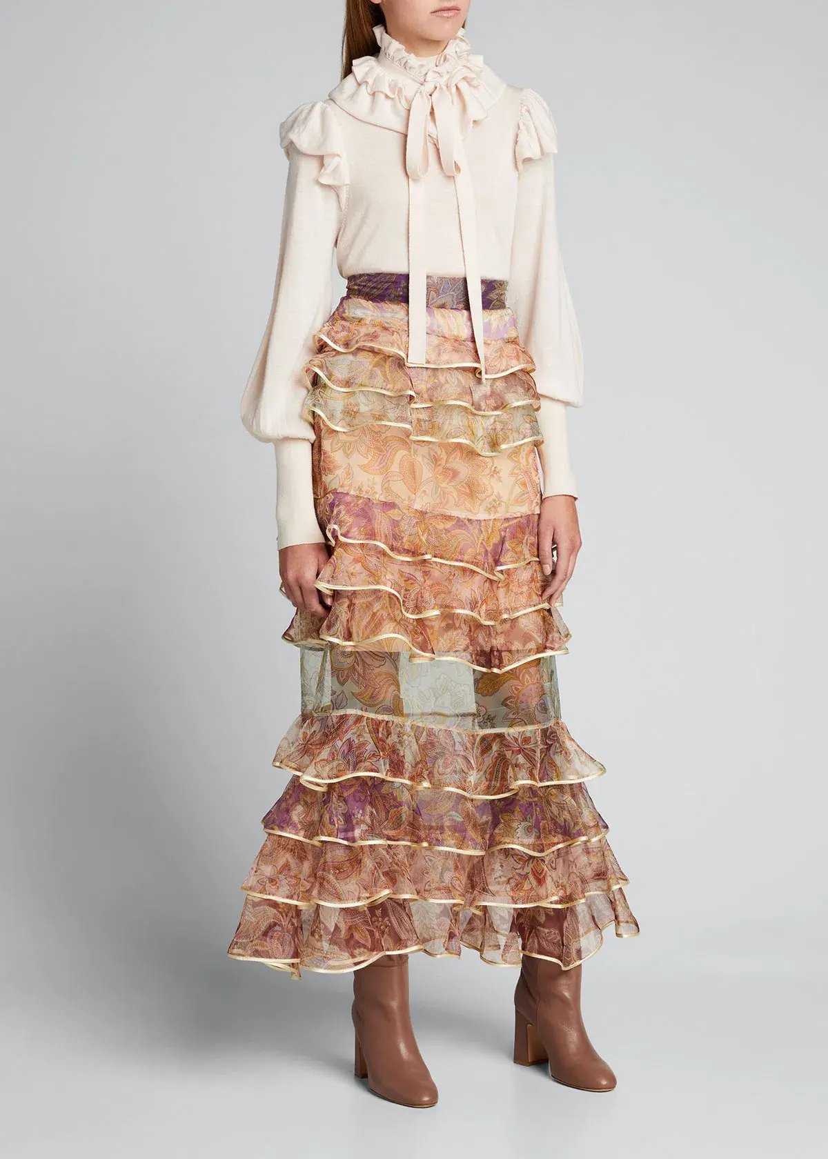 Zimmermann Lucky Tiered Blouse & Skirt Set Spliced Jacobean Size 0 / AU 8 photo 3