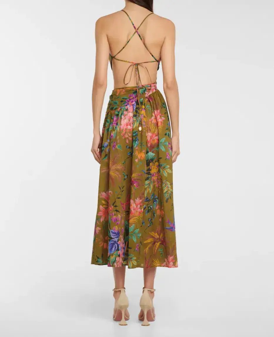 Zimmermann Tropicana Asymmetric Dress Khaki Floral Size 0 photo 3