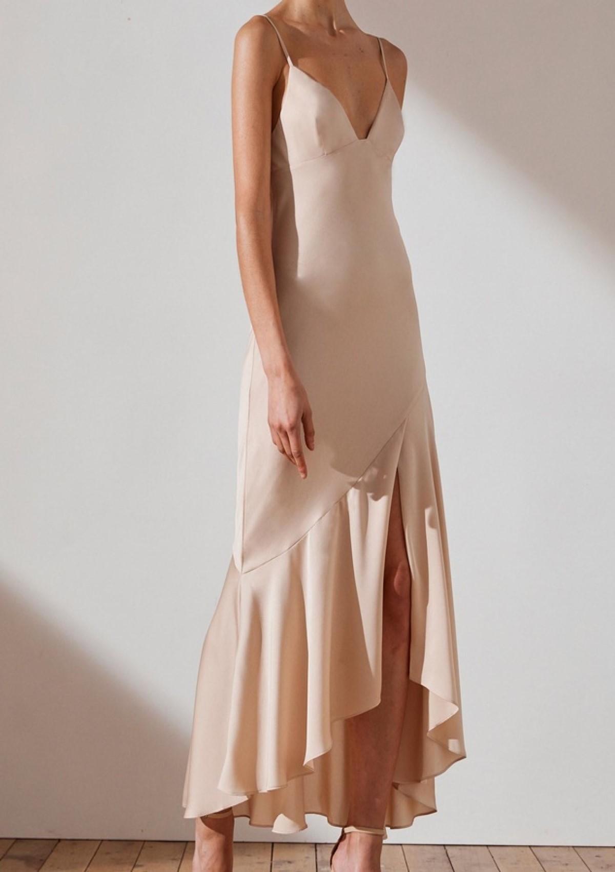 Shona Joy Luxe Bias Asymmetrical Slip Dress Champagne Size 6 photo 2
