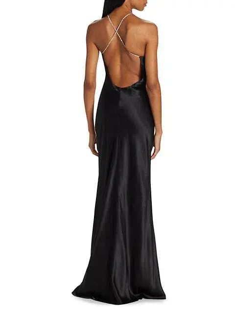 Michael Lo Sordo Cleo Scoop Neck Bias Crystalline Maxi Dress Black Size 8 photo 3