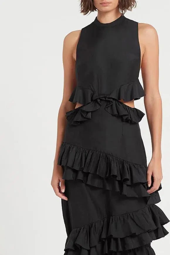 Sir The Label Amaris Ruffle Gown Midi Dress Black Size 4 / AU 14 photo 3