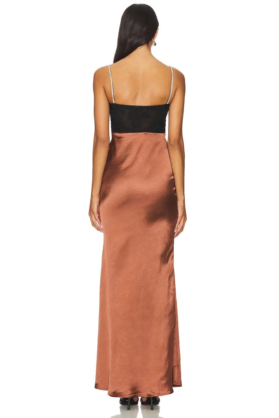 Self-Portrait Satin Diamante Maxi Dress Brown Size 8 photo 3