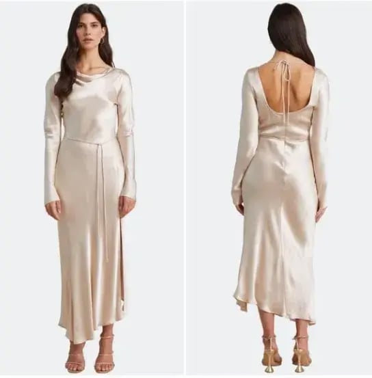 Bec & Bridge Moon Dance Long Sleeve Cowl Dress Sand Size 12 photo 5