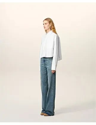 Ami CROPPED Long Sleeve BU SHIRT White Size 8 photo 5