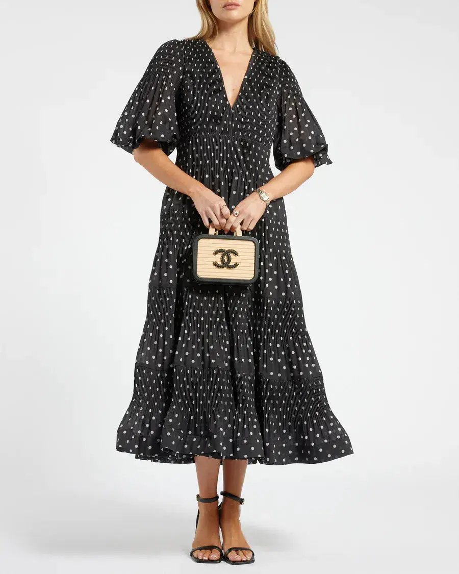 Zimmermann Polka-Dot Voile Puff Sleeve Midi Dress Black and White Size 1 / AU 10 photo 3