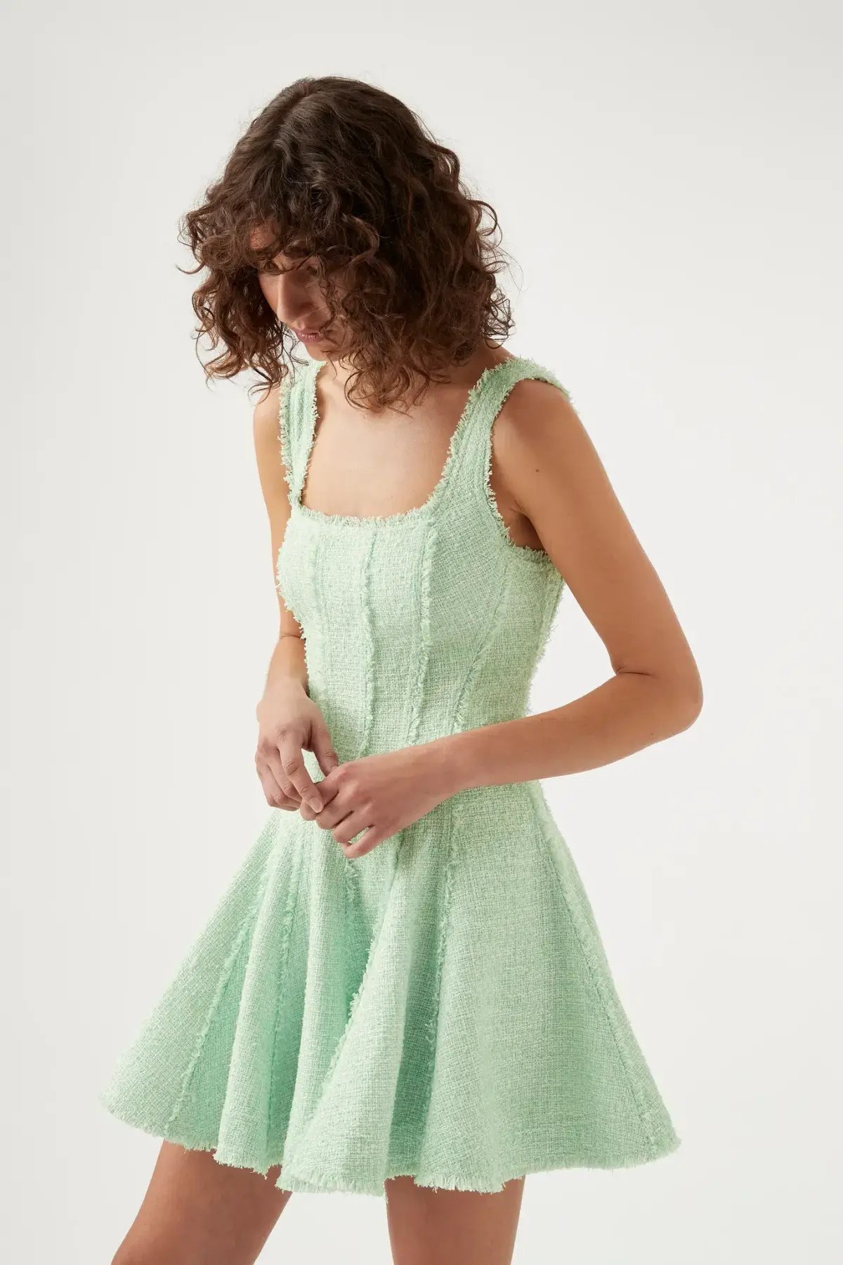Aje Anais Boucle Mini Dress Mint Green Size 10 photo 3