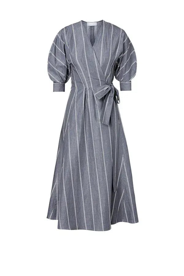 Scanlan Theodore The Stripe Cotton Wrap Dress Grey Size 6 photo 5