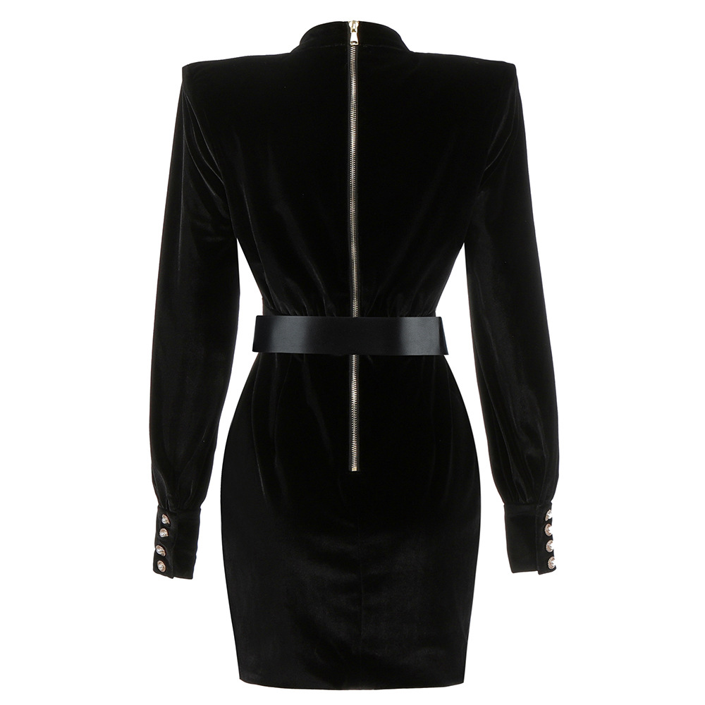 Black Velvet Long Sleeve Mini Dress photo 2