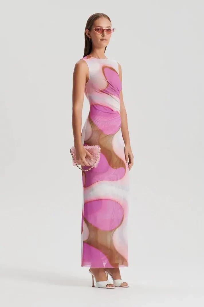 Scanlan Theodore Italian Watercolour Dress Pink Tan Size 10 photo 2