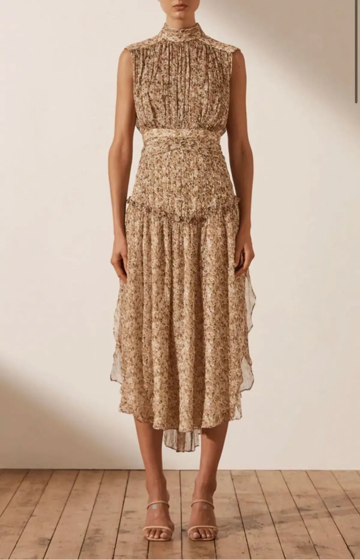 Shona Joy Ambar Sleeveless Open Back Midi Dress Brown Size 6 photo 2