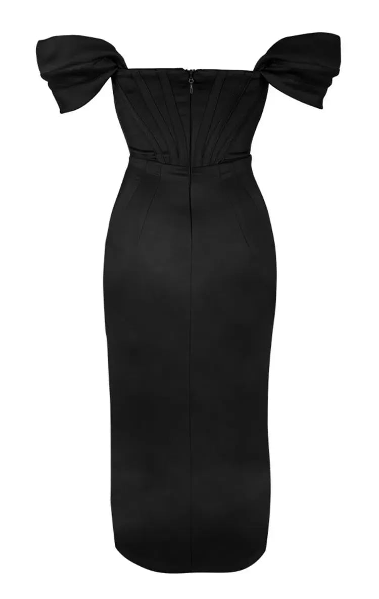 House of Cb Loretta Satin Off Shoulder Dress Black Size XS / Au 6 photo 7