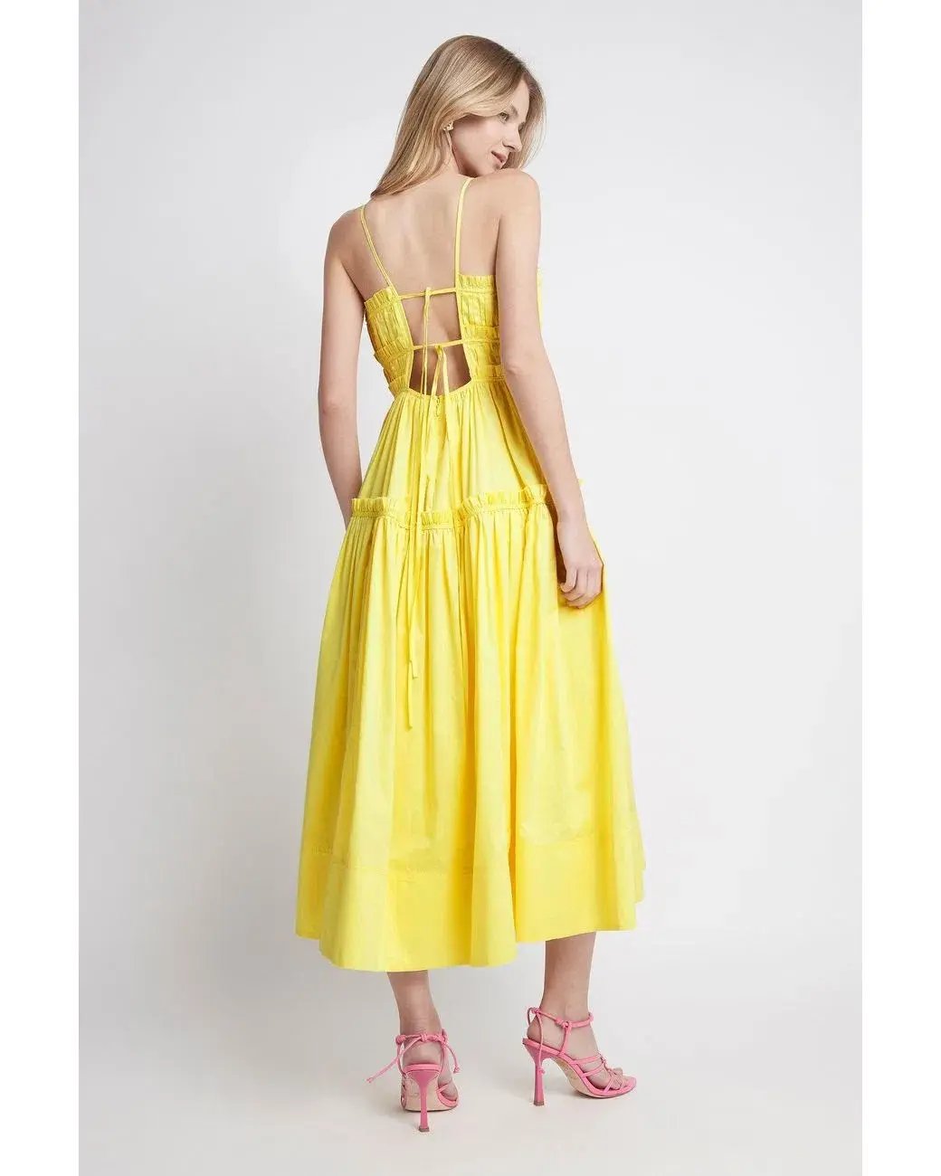 Aje Romance Tie Strap Midi Dress Sunshine Yellow Size 16 photo 2