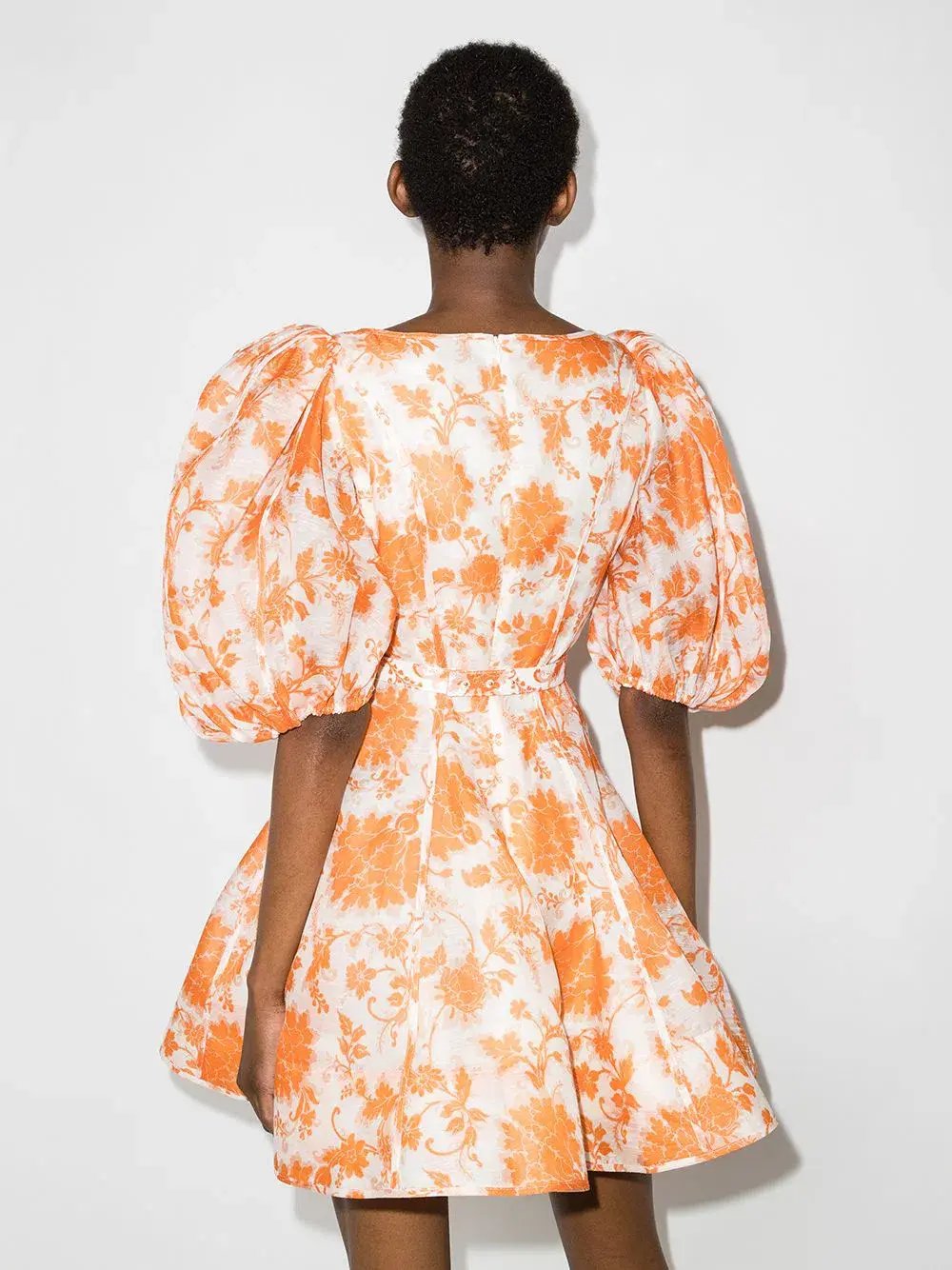 Zimmermann Postcard Puff Sleeve Mini Dress Orange Floral Size 0/AU 8 photo 3