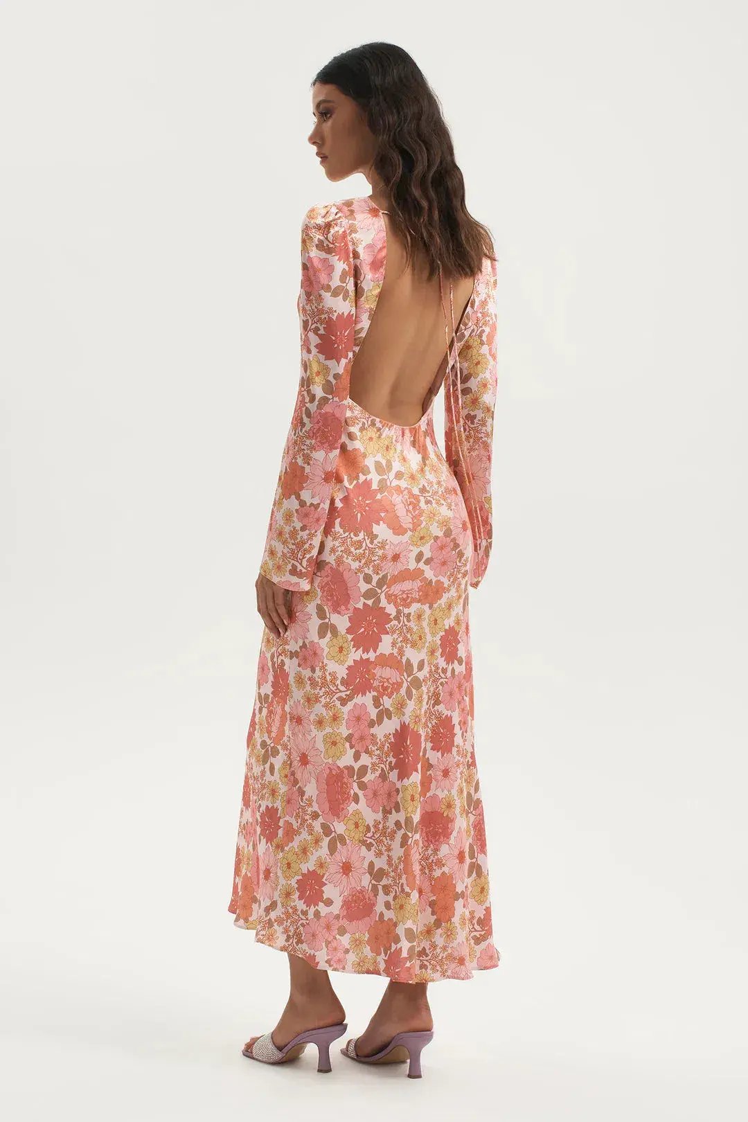 Ownley Zaliah Bias Backless Midi Dress Pink Floral Size 8 photo 2