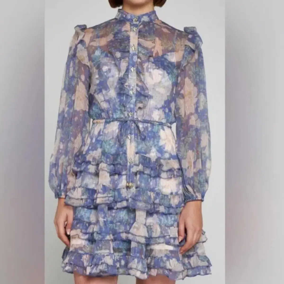 Zimmermann Cosmic Mini Scallop Dress Mist Floral Blue Size 2 / AU 12 photo 3