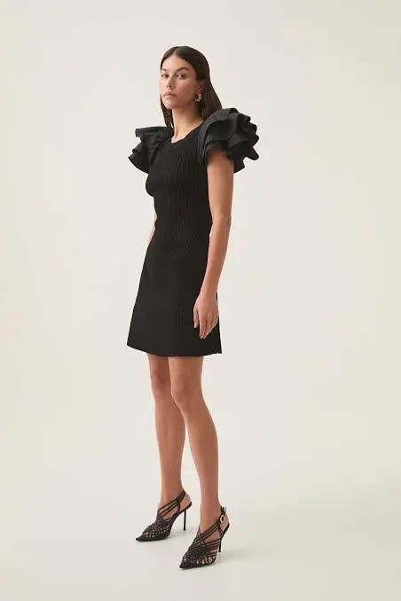 Aje Black Questa Puff Ruffle Sleeve Mini Dress | Size M photo 2