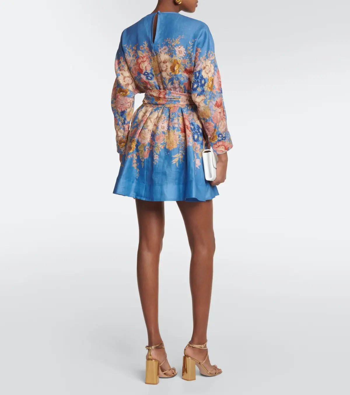 Zimmermann August Belted Long Sleeve Mini Dress Dusty Blue Floral Size 4 / AU 16 photo 2