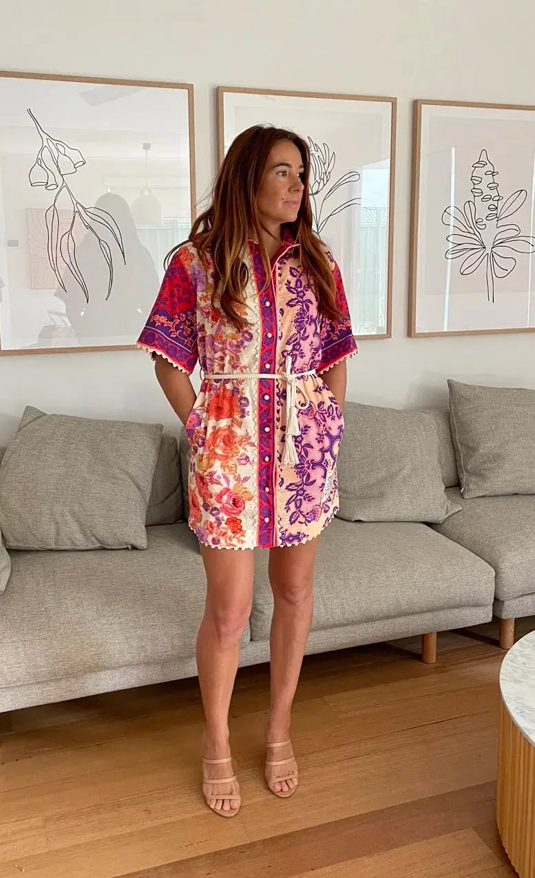 Zimmermann Raie Trimmed Shirt Mini Dress Multi Floral Size 1 / AU 10 photo 2