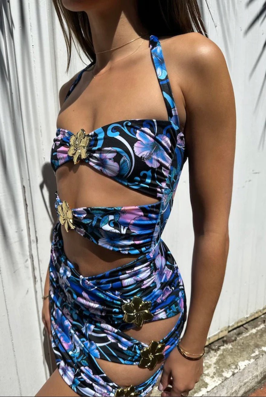 Cin Cin Swim Diamond Cutout Hibiscus Blue Mini Set photo 2