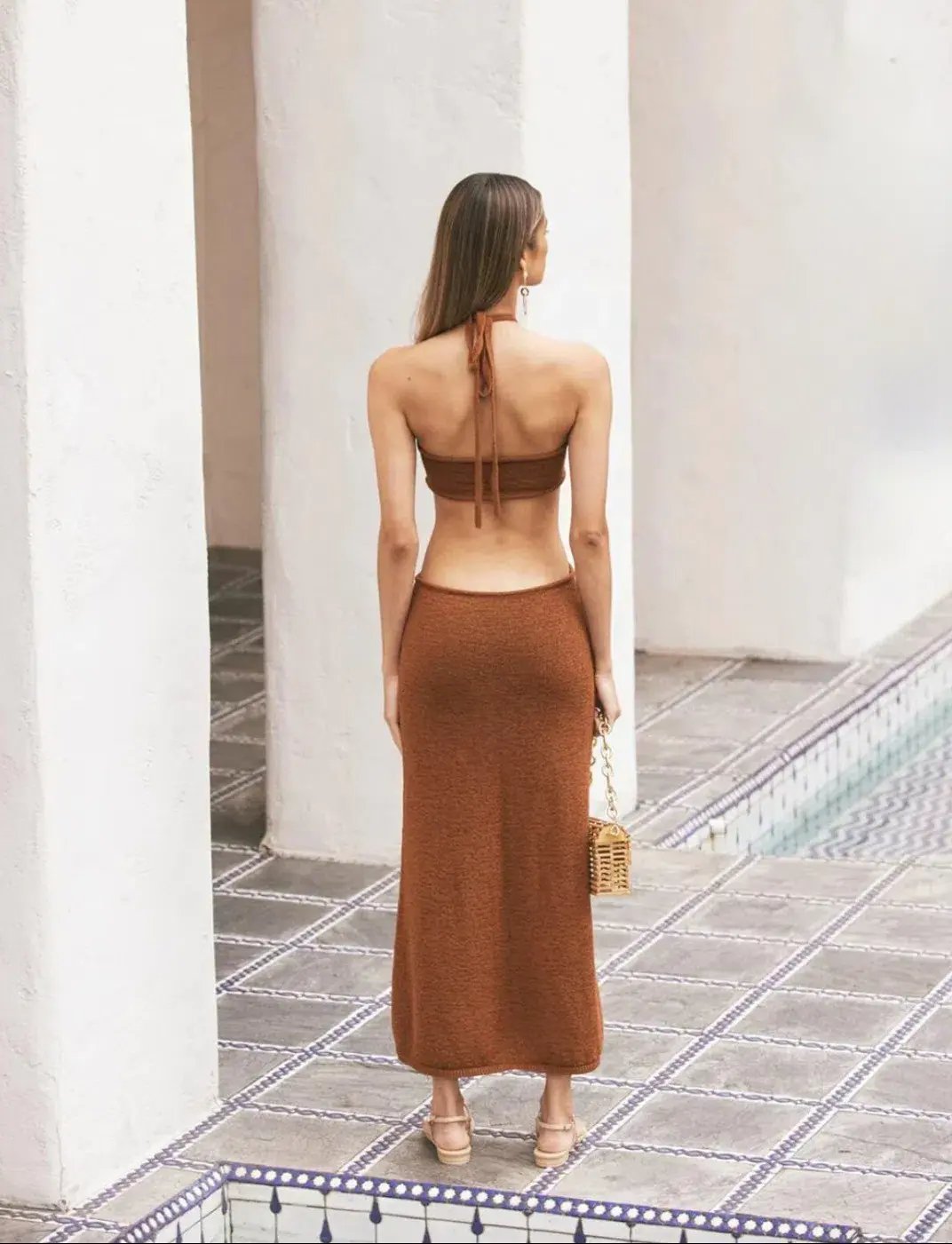 Cult Gaia Cameron Knit Dress Brown Size L/Au 12 photo 2