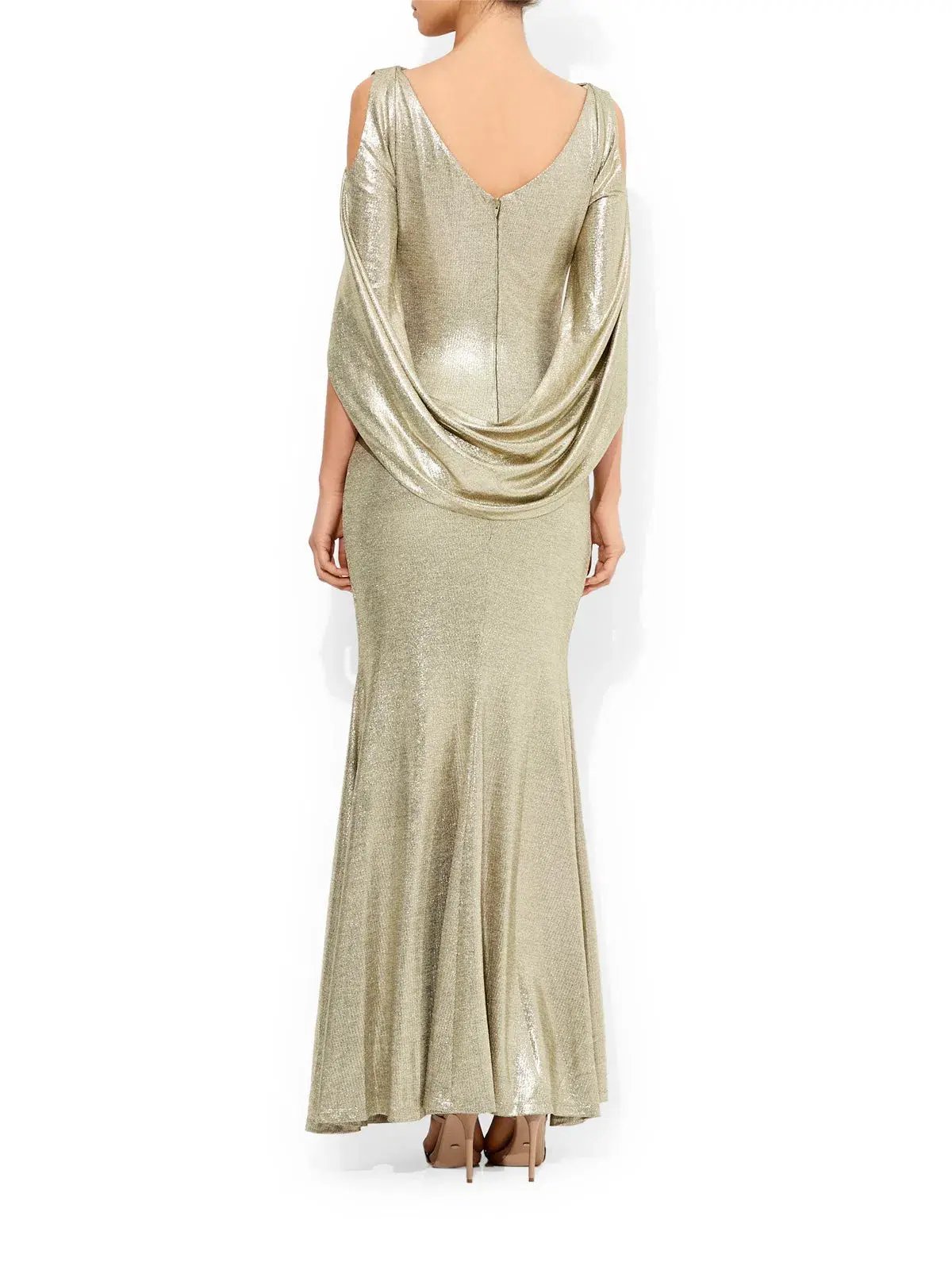 Montique Lana Metallic Gown in Gold Size 12 photo 2