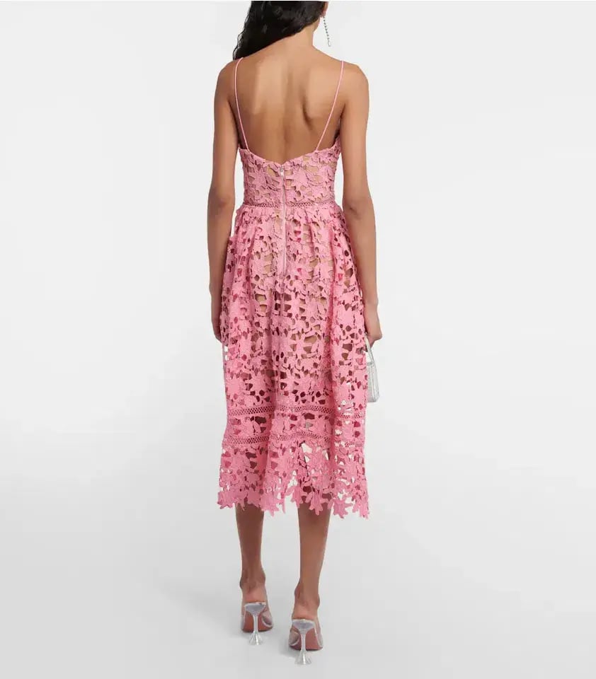 Self-Portrait Azalea Lace Midi Dress Pink Size AU 12 photo 2