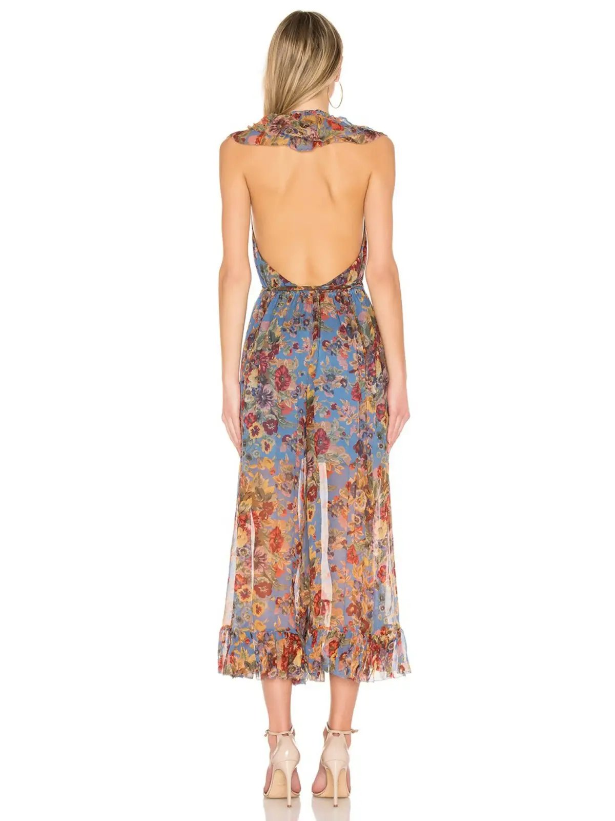 Zimmermann Lovelorn Frill Jumpsuit In Blue Floral Size 0 / AU 8 photo 3
