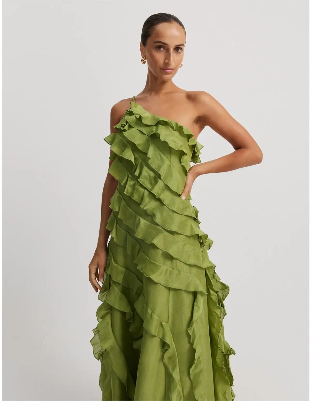 Country Road Cactus Ruffle Maxi Dress Green Size 4 photo 3