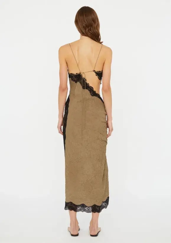 Christopher Esber Crimped Lace Cami Dress Eucalypt Black Size 6 photo 2