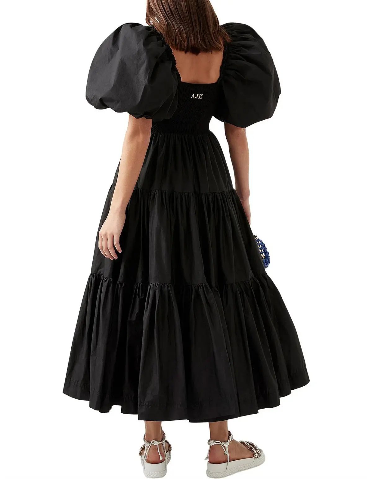 Aje Casa Puff Sleeve Midi Dress Black Size 6 photo 2