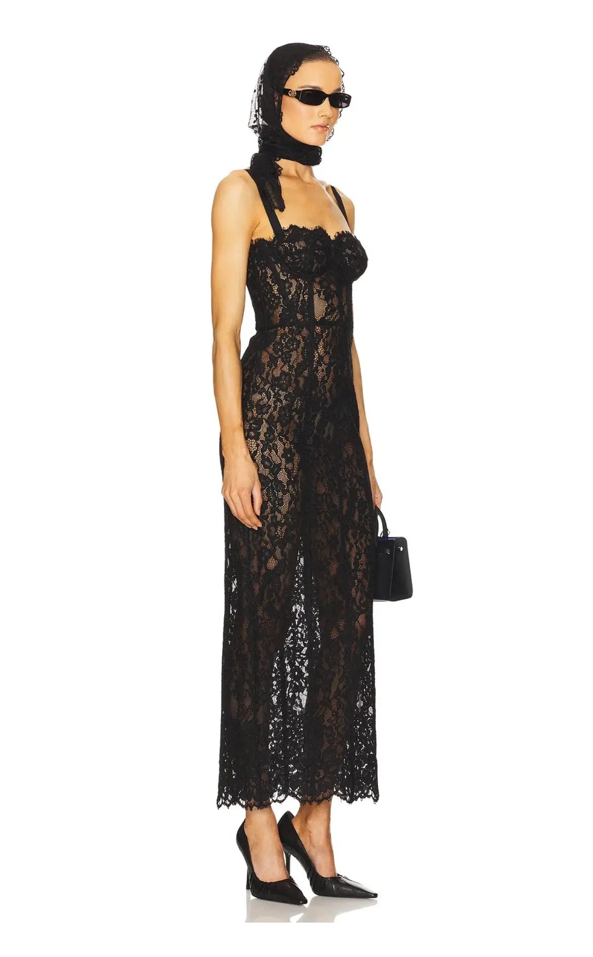 Helsa Black Lace Column Dress Black Size 8 photo 3