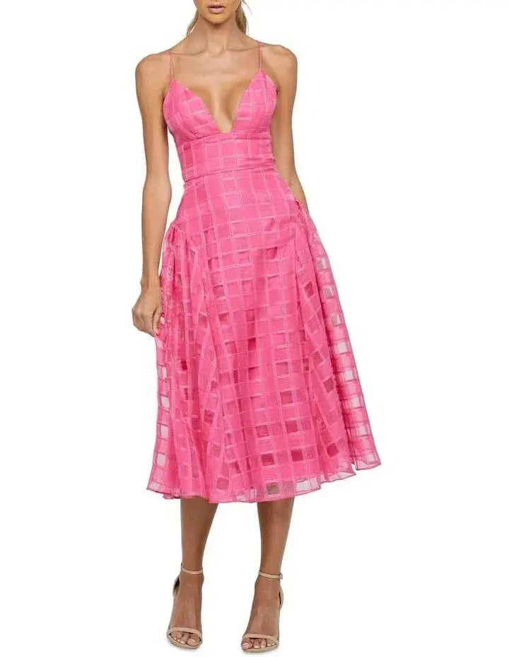 Bariano Kora V Neck Aline Midi Dress in Barbie Pink Size 10 photo 4