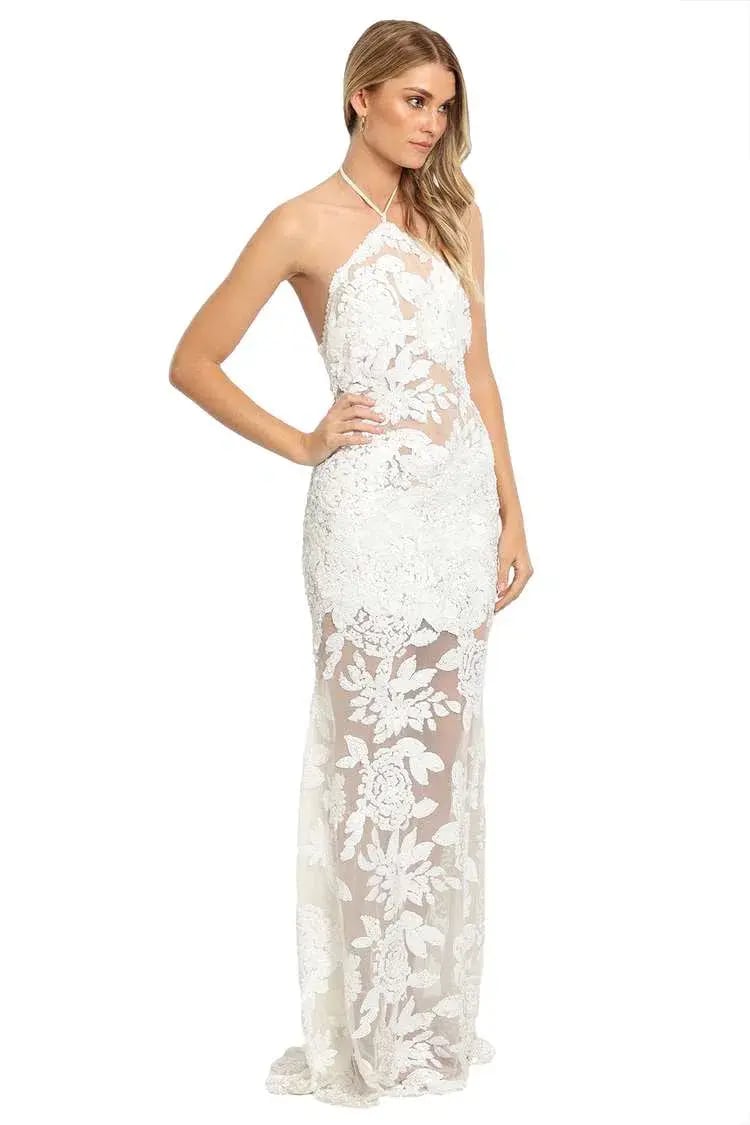 Ae'lkemi Floral Sequin Backless Dress White Size 10 photo 2