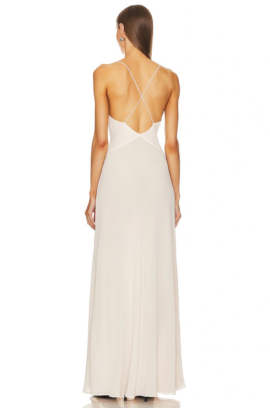 Helsa Studio Sheer Deep V Long Slip Dress - Cream photo 4