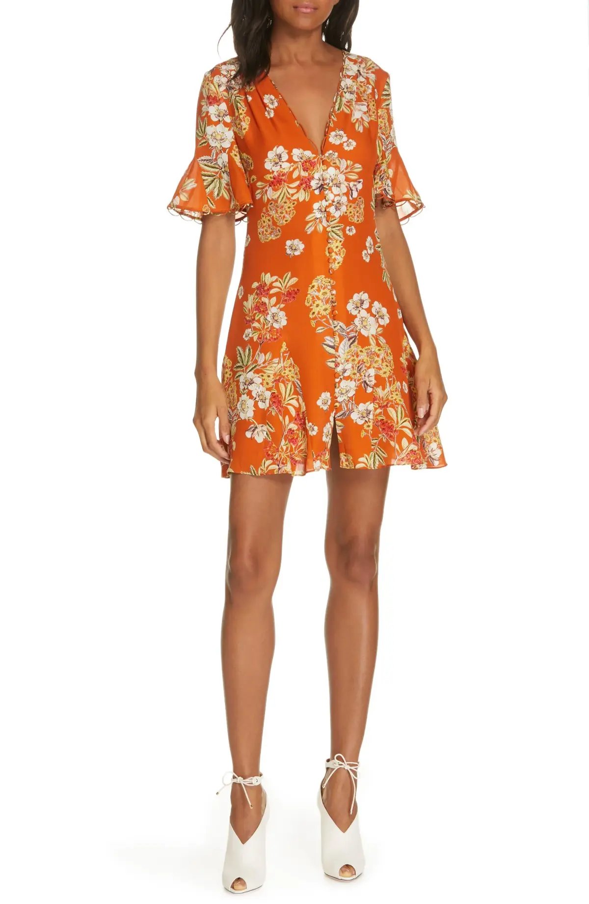 Nicholas Godet Mini Dress Orange Floral Size 12 photo 5