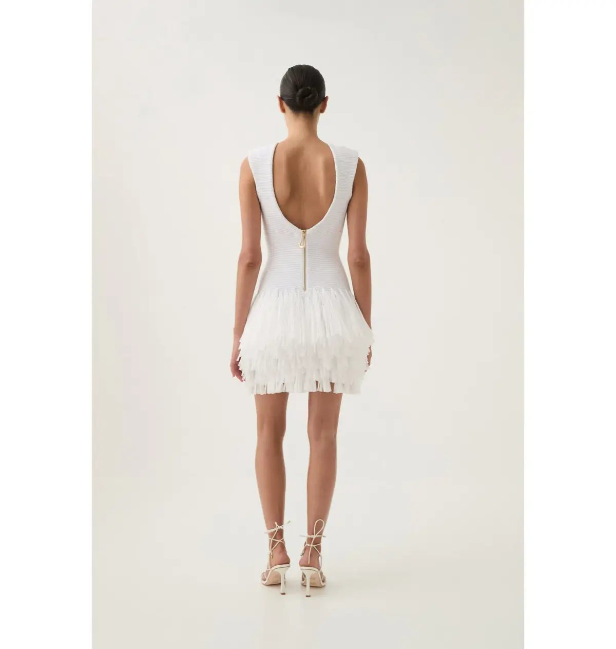 Aje Rushes Fringe Knit Mini Dress White Size AU 14 photo 3
