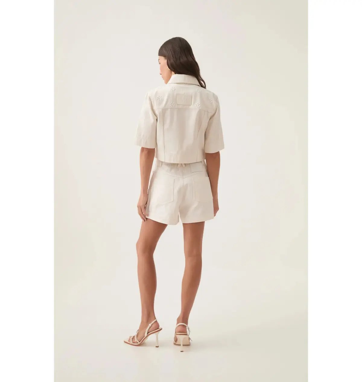 Aje Ren Denim Crop Shirt and Ren Belmond Denim Short Set in White Size AU 8 photo 7