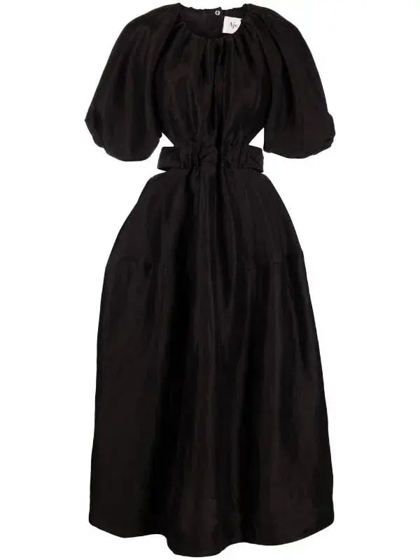 Aje Mimosa Puff Sleeve Midi Dress Black Size 8 photo 5