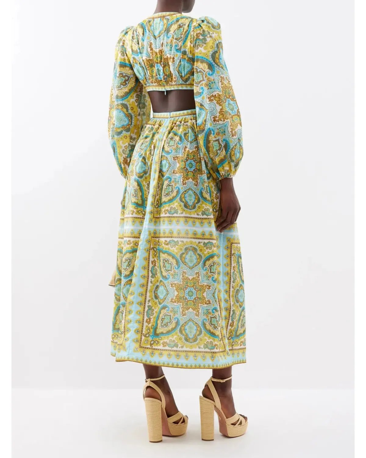Zimmermann Halcyon Tie Front Midi Dress Blue Yellow Paisley Size 1 / AU 10 photo 3