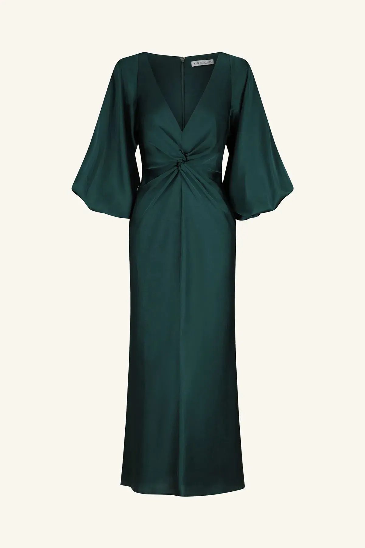 Shona Joy Luxe Balloon Sleeve Knot Front Midi Dress in Emerald Size 18 photo 5