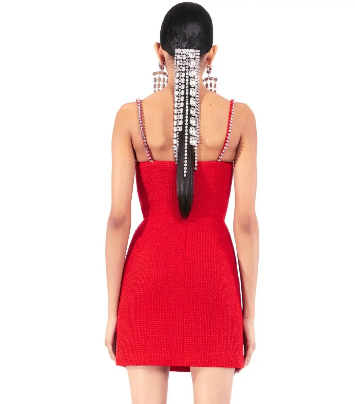 Area NYC Red Embellished Tweed Bustier Dress Red Size AU 6 photo 3