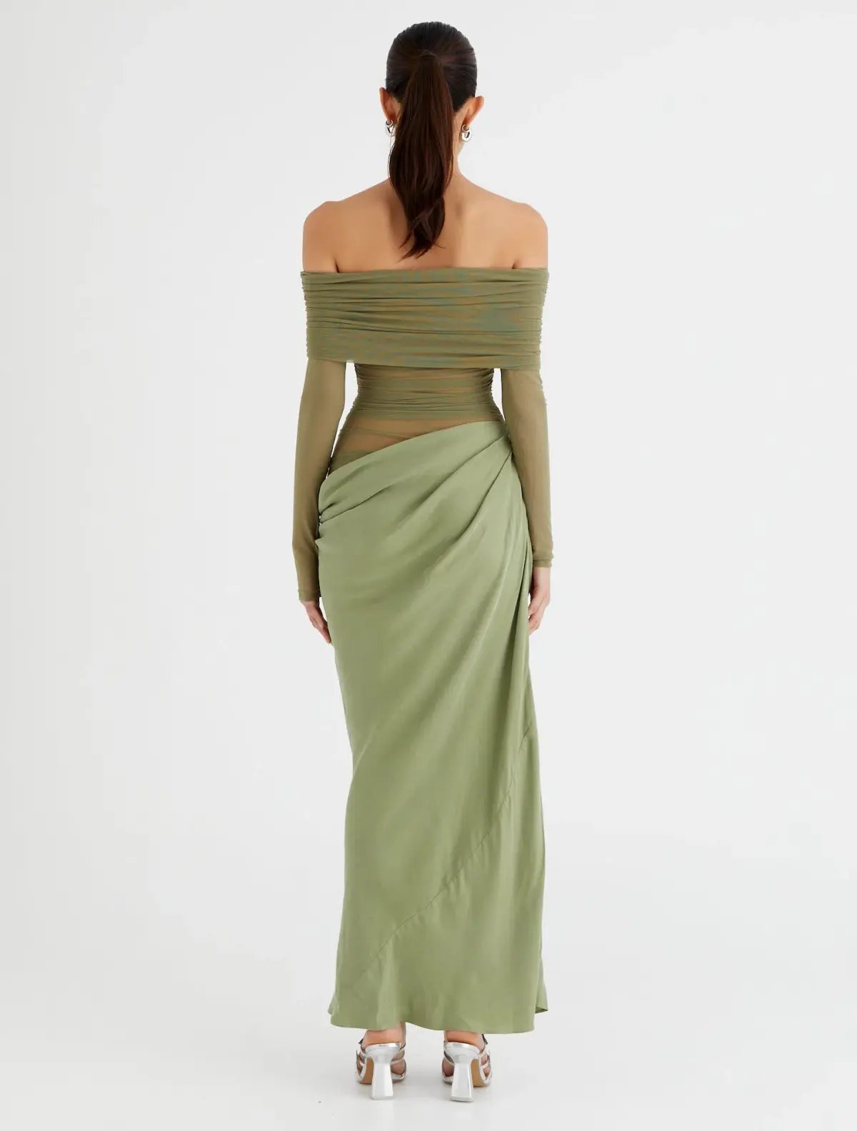 Benni Yasmin Off Shoulder Maxi Dress Pistachio Green Size 8 photo 2