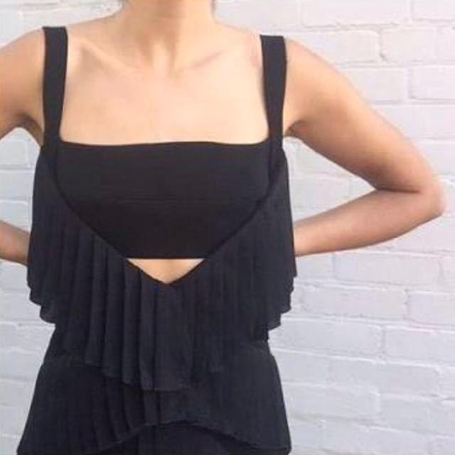 DION LEE -  "Broken Pinafore" Dress in Black with Pink strap (back) photo 2