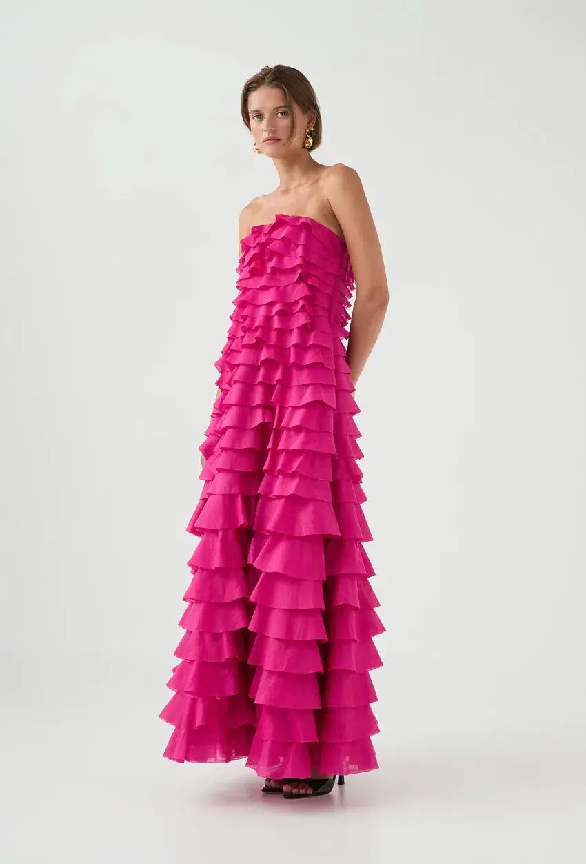 Aje Fleur Pleated Gown Magenta Size 10 photo 9