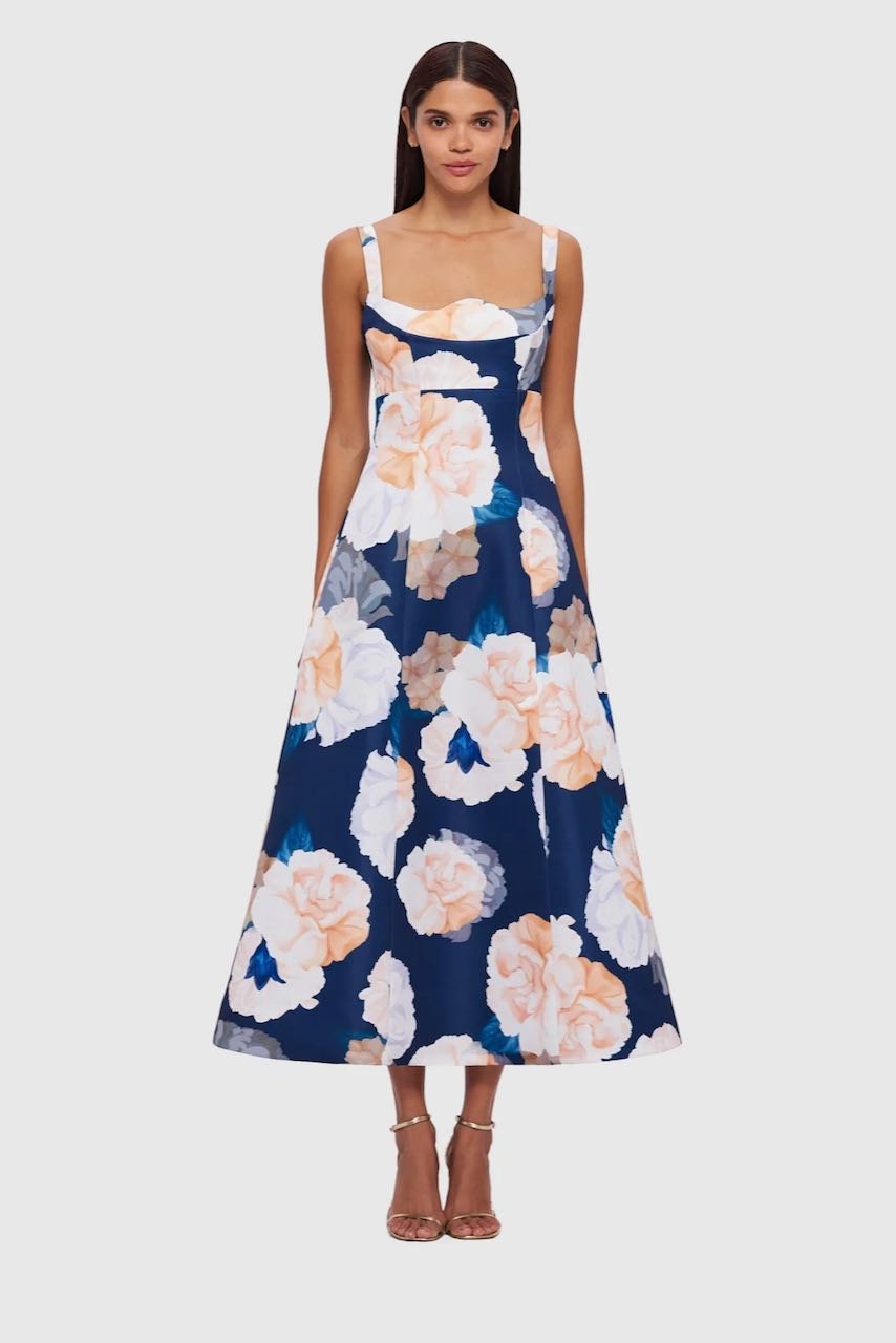 Leo Lin Odette Midi Dress - Rosebud Print in Navy photo 3