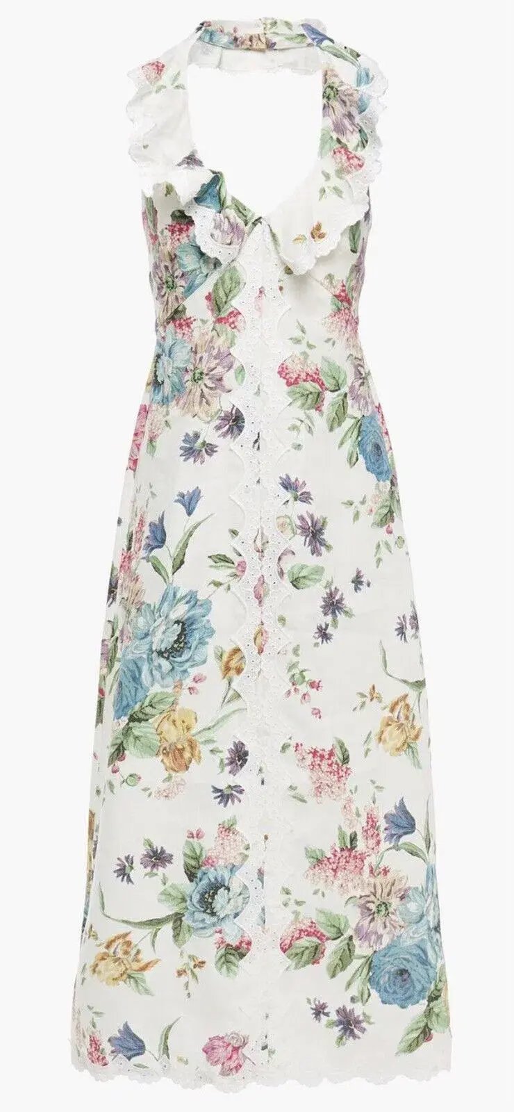 Zimmermann Ninety-Six Cascade Halterneck Cream Floral Midi Dress Floral Size 0/ AU 8 photo 4