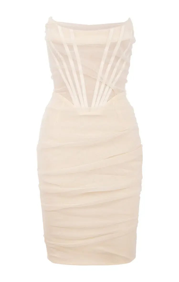 House of CB Leila Strapless Mesh Corset Dress Ivory Size XS/Au 6 photo 6